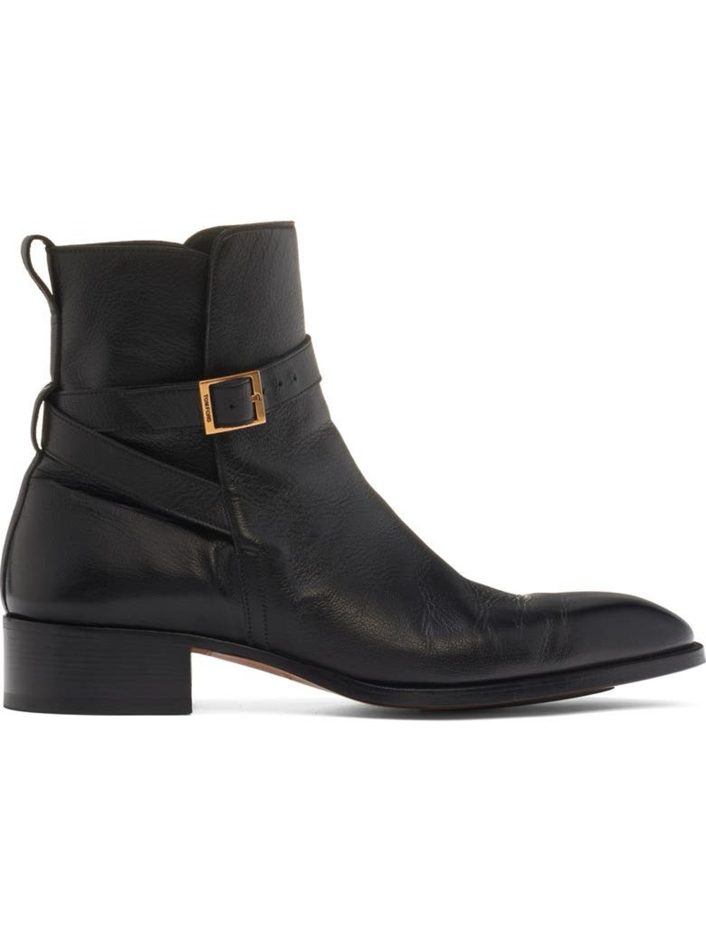 Brand new Tom Ford Black Leather Ankle Boots with Gold Buckle